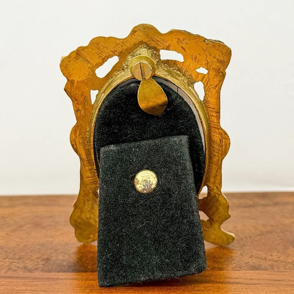 Antique Art Nouveau Solid Brass Miniature Oval Picture Frame c.1895-1915